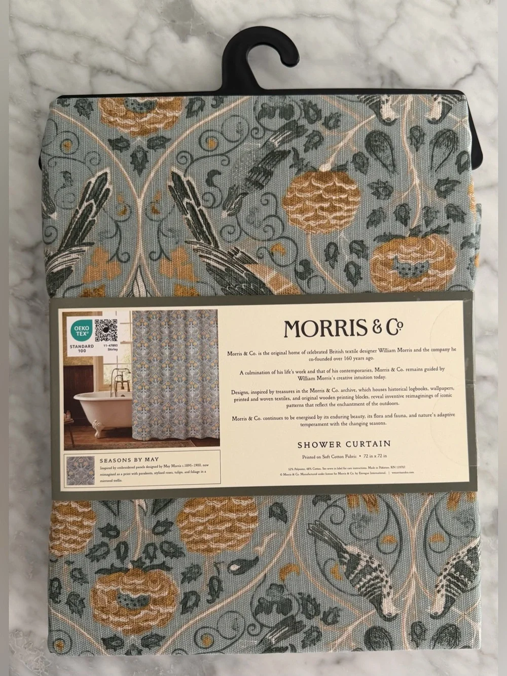 William Morris & Co Bird Seasons By May Shower Curtain Fabric 72x72” Flowers New